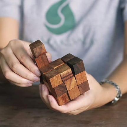 Snake Cube Puzzle: Wooden 3D Brainteaser Puzzle for Adults STEM Skill Builder Interlocking Game. Educational Problem-Solving Game for Adults Wood Handmade Desk Accent for Office