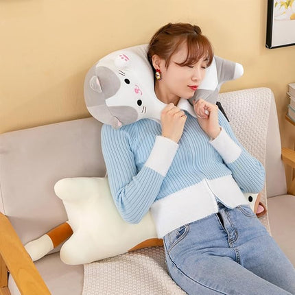 Cat Plush Stuffed Animals Cute Long Cat Body Pillow Plushies Soft Huggable Kitty Pillows for Girls Kids Adults Cat Lovers (New Beige, 27inch)