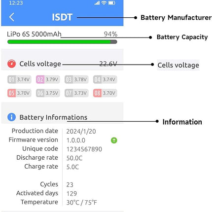 ISDT BattAir RC Battery 5000mAh 2S 25C for RC Car, Smart Lipo Battery with XT60 Connector, Intelligent RC Battery for FPV Drone Quadcopter with Fireproof Explosionproof Bag Battery Storage Guard