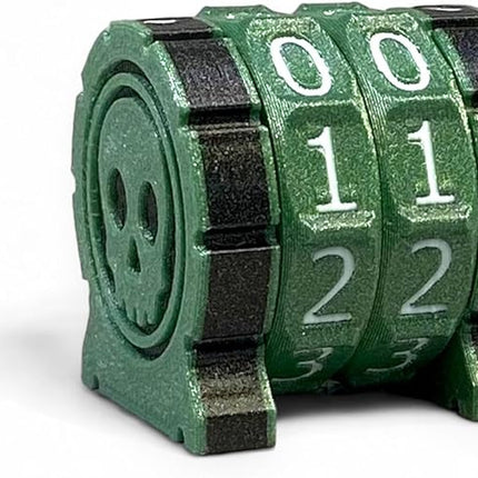 Life Counter Health Tracker for Board Games, TTRPGs, and Card Games with Skull Symbol, Compatible with MTG, 2 Green Wheels with White Numbers