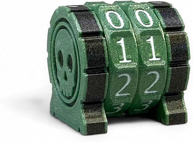 Life Counter Health Tracker for Board Games, TTRPGs, and Card Games with Skull Symbol, Compatible with MTG, 2 Green Wheels with White Numbers