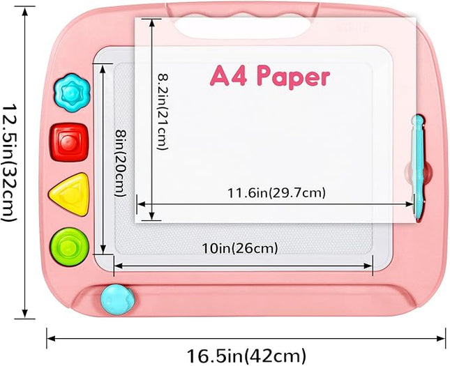 SGILE Large Magnetic Drawing Board for Kids, Toddlers Toys for 1 2 3 4 Year Old, Etch & Sketch Pad with 4 Stamps, Learning and Educational Toys for Boys Girls Gift, 16 ×13 in (42 x 32 CM), Light Pink