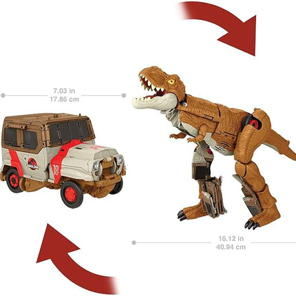 Mattel Jurassic World Fierce Changers 2-in-1 Dinosaur Figure, Chase 'n Roar Toy Transforms from T Rex Dinosaur to Truck in 28 Steps