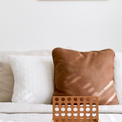 Neutral Wooden Four in a Row Game, Aesthetic Two Player Montessori Travel Board Game for Kids and Adults, Perfect Coffee Table Decor and Housewarming Gift