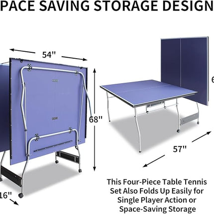Table Tennis Table 4.5 FT / 6 FT / 8 FT / 9 FT Foldable Portable Ping Pong Table with 2 Table Tennis Paddles 3 Balls and Net for Indoor Outdoor Games