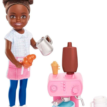 Barbie Chelsea Can Be Playset, Brunette Barista Small Doll with Removable Outfit & 7 Career Accessories Including Coffee Maker