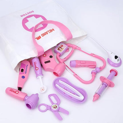 Meland Toy Doctor Kit for Girls, Pretend Play Toy Doctor Set with Dog , Carrying Bag, Stethoscope & Dress Up Costume Gift for Kids Toddlers Ages 3 4 5 6 Year Old for Role Play
