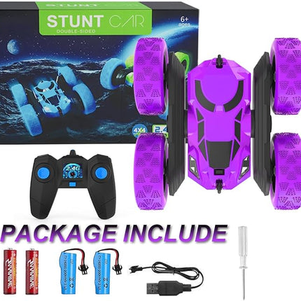 Remote Control Car for Girls, Stunt Rc Car, Princess Toys for Girl 6 7 8 9, Electir Toy, Double-Sided 360° Rotating 4WD Rc Drift Truck for Birthday Gift (Purple)