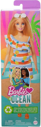 Barbie Loves the Ocean Doll with Blonde Hair Wearing Floral Sundress & Accessories, Fashion Doll & Clothes Made from Recycled Plastics