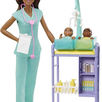 Barbie Careers Playset, Baby Doctor Set with Brunette Fashion Doll, 2 Baby Dolls, Furniture & Accessories