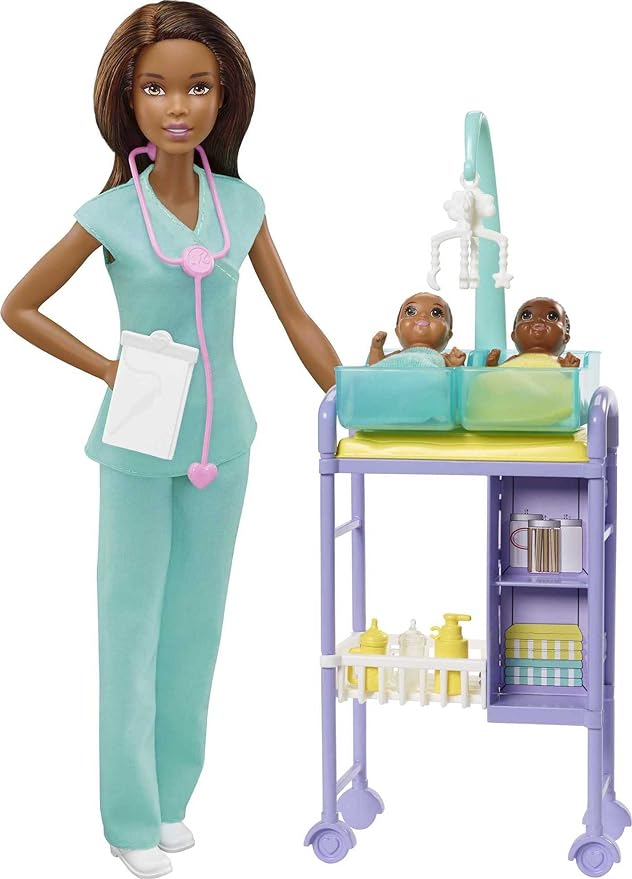 Barbie Careers Playset, Baby Doctor Set with Brunette Fashion Doll, 2 Baby Dolls, Furniture & Accessories
