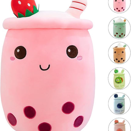 MDXMY Plush Stuffed Bubble Tea Plush Pillow Soft Cute Pearl Milk Tea Hug Pillow (Pink Cream, 13.7 inches)