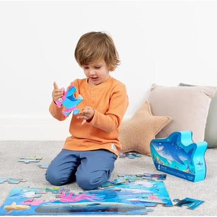 Crocodile Creek 36-Piece Jigsaw Floor Puzzle - Fun Floor Puzzles for Kids Ages 3-5 - Heavy-Duty Shaped Box for Storage - Shark Reef - 24" W x 18" H Finished