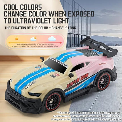 Color-Changing Remote Control Car with Dual Control, 6-Channel 2.4GHz RC Drift Cars with Lights, 2 Tire Sets & 4 Cones, High Speed Racing Toy for Boys, Birthday Gifts for Kids (B: Yellow-Pink)