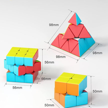 Vdealen Speed Cube Set, 2x2x2 3x3x3 Pyramid Magic Cube Set, Puzzle Cube Toys Birthday Party Christmas Stocking Stuffers Gift for Kids Teens Adults(Stickerless)