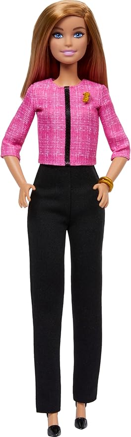 Barbie Careers Doll & Accessories, Future Leader with Blonde Hair Wearing Outfit with 2 Golden Bracelets & “B” Pin, Includes Sticker for Kids