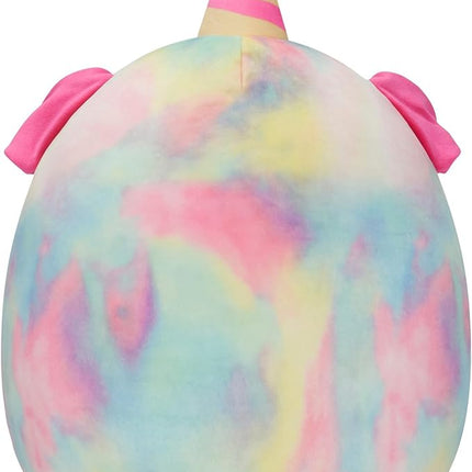 Squishmallows Original 12-Inch Delenne The Rainbow Tie-Dye Dog with Party Hat - Official Jazwares “Happy Birthday” Plush (Medium-Sized)