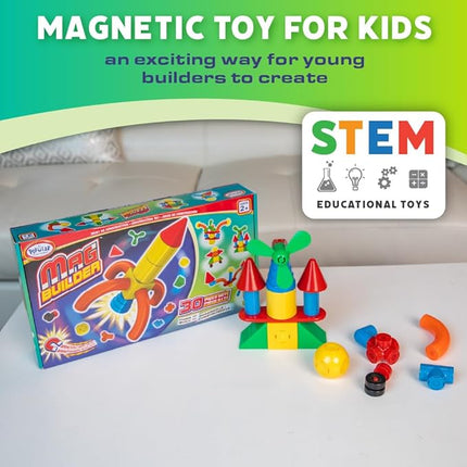 POPULAR PLAYTHINGS 18302 Mag Builder Magnetic Building Toy for Kids with 30 Colorful Pieces