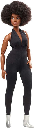 Barbie Signature Looks Doll (Curvy, Brunette) Fully Posable Fashion Doll Wearing Black Jumpsuit, Gift for Collectors