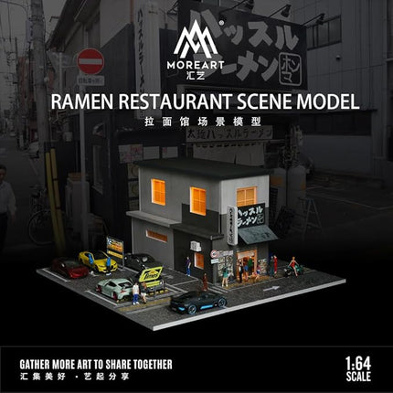 1:64 Scale Japanese Ramen Restaurant Diorama with LED Lighting – Realistic Miniature Scene for Diecast Cars – Hot Wheels, Mini GT, Matchbox Compatible – 30x30x14.5 cm Display