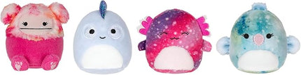 Squishville by Original Squishmallows Play and Display Storage - Four 2-Inch Plush Included - Big Foot, Axolotl, Parrot, Chameleon - Hang or Stand Display Case - Amazon Exclusive