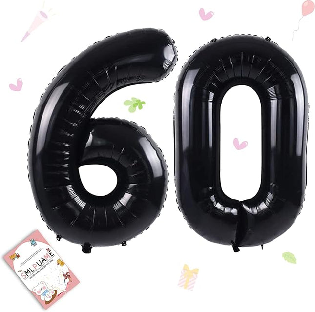 Smlpuame 40 inch Number Balloon 0-9 Black Large Number 60 Balloons,Digital Balloons for Birthday Party Celebration Decorations Supplies, Helium Foil Number Balloons for Wedding Anniversary