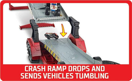 Hot Wheels Monster Trucks Playset, Toy Truck & Car, Down Hill Race & Go with 1:64 Scale Bone Shaker & 1:64 Scale Vehicle