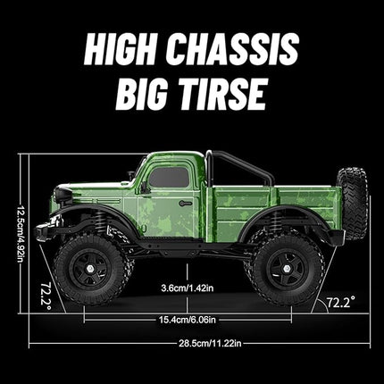 1:18 Scale All Terrain Remote Control Car, 2.4 GHz 4WD RC Rock Crawler with LED Lights, 12KPH Off-Road Pickup Truck Vehicle Toys RTR Gift for Adults