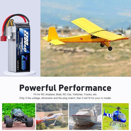 Zeee 4S Lipo Battery 2200mAh 14.8V 50C Soft Pack RC Battery with T Connector for RC Car Boat Truck Helicopter Airplane UAV Drone FPV RC Hobby (2 Pack)