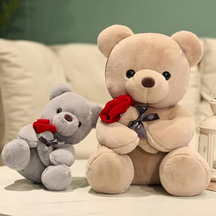Teddy Bear Plush Stuffed Animal Valentines Teddy Bear with Rose,Cute Sweet Bear Great Gift for Your Loved One,Girlfriend Kids Birthday, Valentine, Christmas (9.84 inches, Brown)