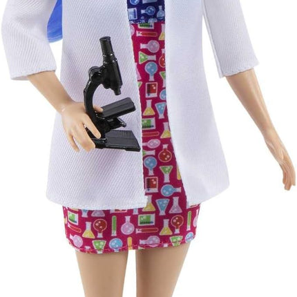 Barbie Careers Fashion Doll & Accessory, Scientist with Blue Hair Wearing Lab Coat & Flats with Microscope