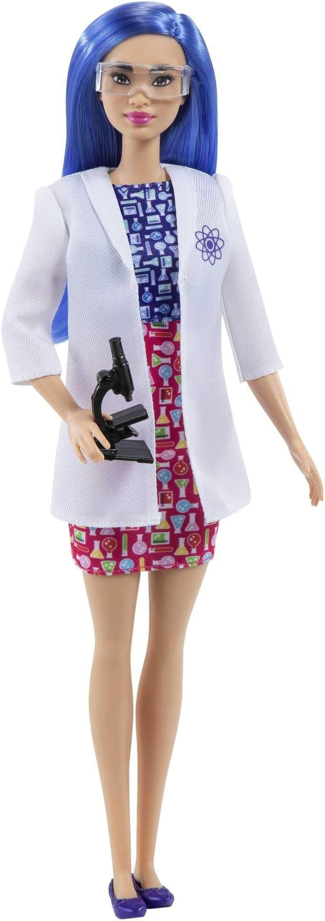 Barbie Careers Fashion Doll & Accessory, Scientist with Blue Hair Wearing Lab Coat & Flats with Microscope