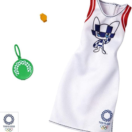 Barbie Clothes: Outfit Inspired by Olympic Games Tokyo 2020 Doll, Dress with Racquet-Shaped Purse and Watch, Gift for 3 to 8 Year Olds