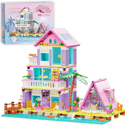 Girl Beach House Building Blocks Toys for Girls Age 8+, Seaside Villa Friends Building Set with Light, 791pcs Mini Bricks