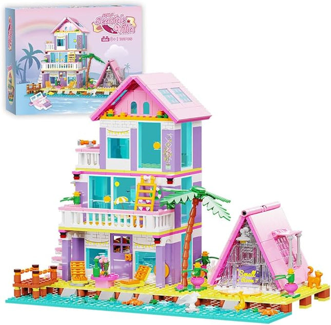 Girl Beach House Building Blocks Toys for Girls Age 8+, Seaside Villa Friends Building Set with Light, 791pcs Mini Bricks
