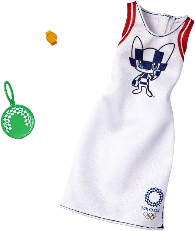 Barbie Clothes: Outfit Inspired by Olympic Games Tokyo 2020 Doll, Dress with Racquet-Shaped Purse and Watch, Gift for 3 to 8 Year Olds
