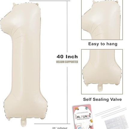Smlpuame 40 Inch Beige Number 6 Balloons for 6th Birthday Decorations Boys Girl, Giant Self-Sealing Cream Foil Number 0-10 White Sand Balloon for Women Men Party Anniversary Baby Shower Supplies