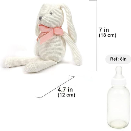 100% Organic Cotton Baby Toys White Bunny Rabbit Stuffed Animal for Newborn 7.1"