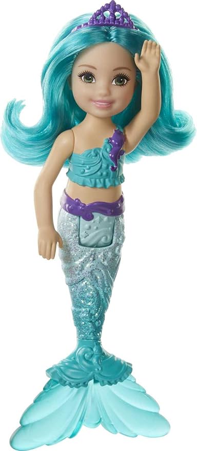 Barbie Dreamtopia Chelsea Mermaid Doll with Teal Hair & Tail, Royal Headband Accessory, Small Doll Bends at Waist