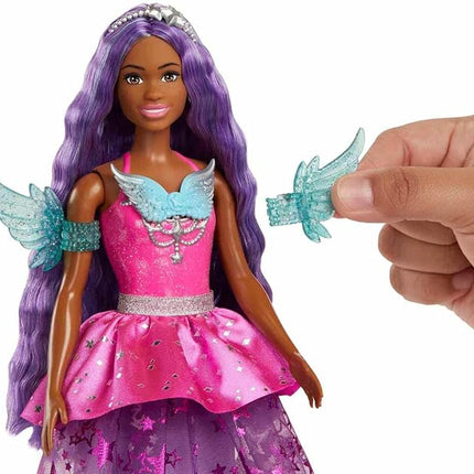 Barbie A Touch of Magic Fashion Doll, Brooklyn with Wing-Detailed Dress, 7-inch Long Colorful Hair, 2 Fantasy Pets & Accessories