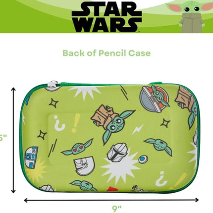 Innovative Designs Star Wars Baby Yoda Mandalorian Pencil Case Set with Stickers and Gel Pens for Kids, Molded with Zip Closure, Green