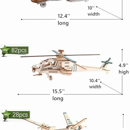 3D Wooden Puzzle - 6 Piece Set Aircraft & Helicopter Wooden Crafts Assembly Building Model Kits - Wood Aircraft & Helicopter STEM DIY Brain Teaser Puzzle for Adults & Teens Christmas Birthday Gifts