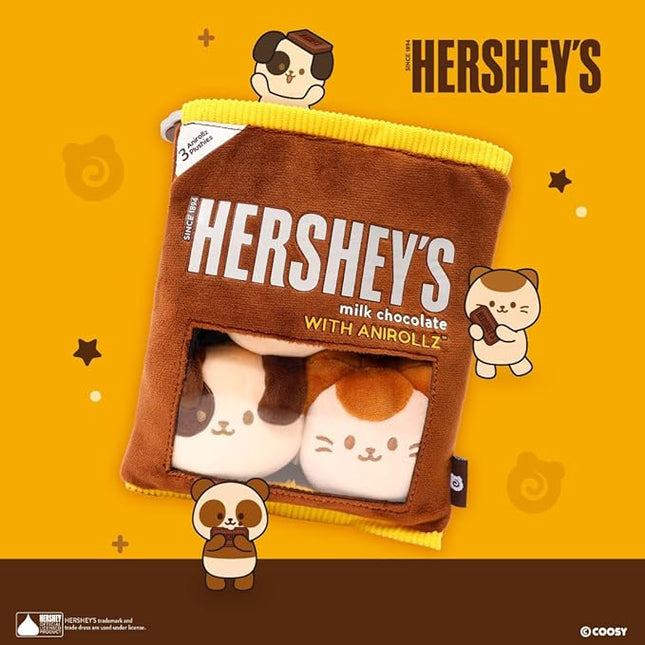 Anirollz x Hershey Milk Chocolate Snack Bag Mini Plush Set – Kawaii Collectible Plush Toys – Pandaroll, Kittiroll & Puppiroll