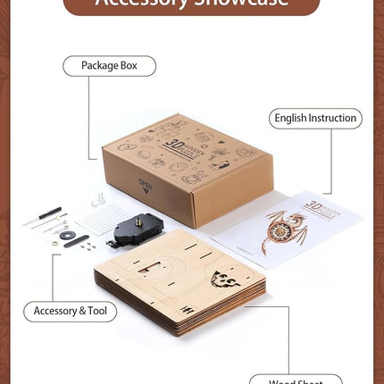 Rnfinewow 3D Wooden Puzzles for Adults, 3D Puzzle Dragon Clock Kit (with Pendulum), 3D Puzzles for Adults Home Decor Clock Crafts for Adult Christmas Day Puzzle Gifts for Men Women