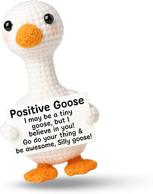 Mini Goose Positive Crochet Animals - Handmade Emotional Support Crochet Doll Desk Decor Pickle Gifts Emotional Support Plush for Anxiety & Stress Relief