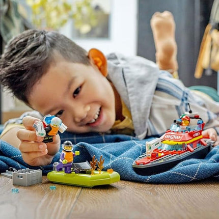 LEGO City Fire Rescue Boat 60373, Toy Floats on Water, with Jetpack, Dinghy and 3 Minifigures, Everyday Hero Toys for Kids, Boys and Girls Ages 5+, Multicolor
