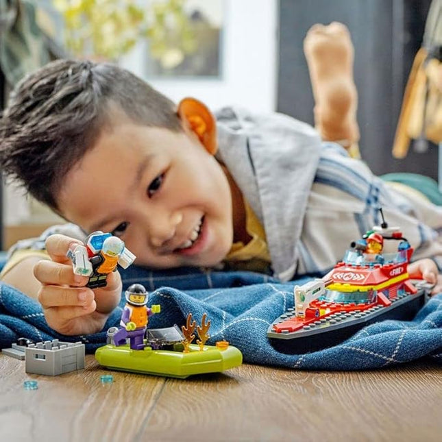 LEGO City Fire Rescue Boat 60373, Toy Floats on Water, with Jetpack, Dinghy and 3 Minifigures, Everyday Hero Toys for Kids, Boys and Girls Ages 5+, Multicolor