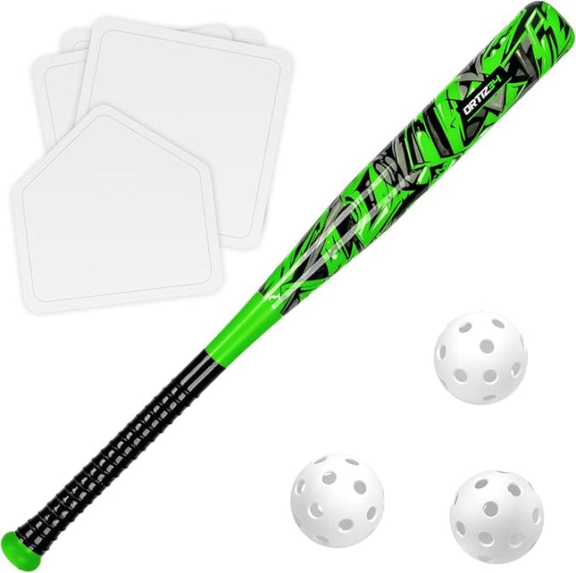 Grand Slam Set- Graffiti Plastic Bat, David Ortiz Backyard Baseball Set with 3 Balls, 4 Throw Down Bases