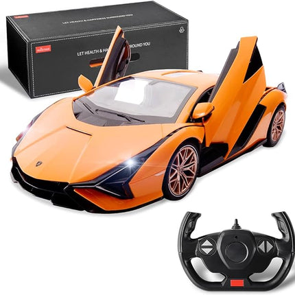 BEZGAR Remote Control Car - 1:14 Lambo Sián FKP 37 Electric Sport Racing Toy Car with Open Door, 2.4Ghz Licensed RC Car Series for Girls and Boys Age 8 9 10 11 12 Years Holiday Ideas Gift (Orange)