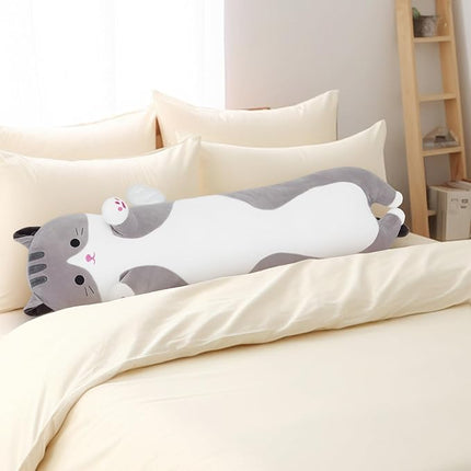 Long Plush Toy Cat Pillow Cute Plush Cat Toy Doll Stuffed Animal Cat Hugging Pillow for Sleeping Gift for Kids and Girls(Gray,110cm/43.3in)